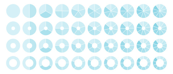Dividing diagram equal parts from 1 to 10 blue, Cyclical pie chart wheel infographic, Vector illustration.