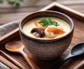 Delicious Chawanmushi Egg Custard Dish with Shrimp