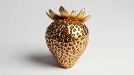 A beautifully rendered metallic golden strawberry on white background