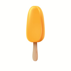 Illustration of a bright yellow ice cream popsicle on a wooden stick isolated on a white background. Perfect for summerthemed designs and promotional materials.
