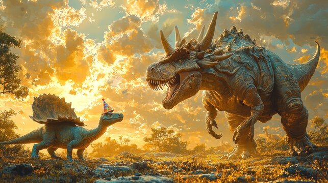 Sunset Birthday Tiny Dino Meets Giant Prehistoric Predator