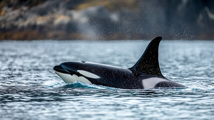 Obraz premium A killer whale orca swimming in the water