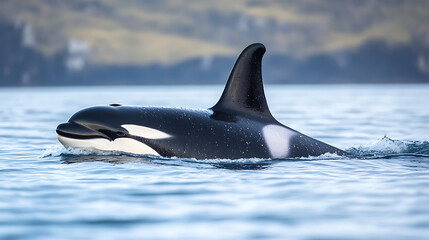Fototapeta premium A killer whale orca swimming in the water
