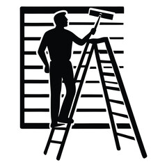 Painter silhouette, A painter is painting a picture on a wall silhouette vector