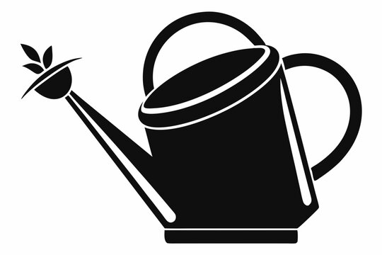 black watering can with leaves clip art preview
