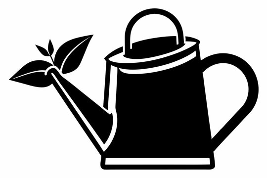 black watering can with leaves clip art preview