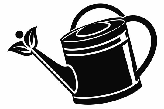 black watering can with leaves clip art preview