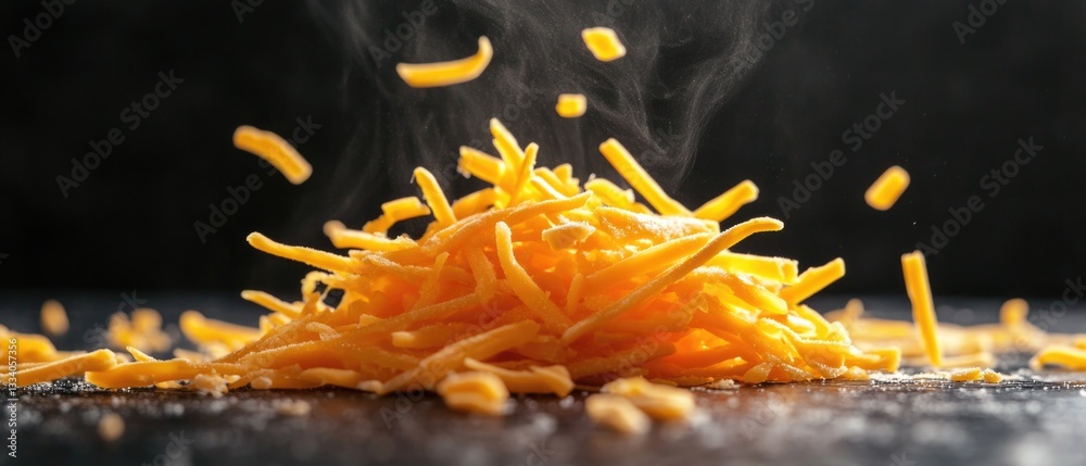 Poster a pile of shredded cheese sitting on a table, ready for use in various recipes