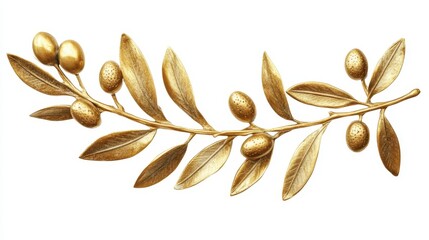 A golden olive branch with several olives and green leaves