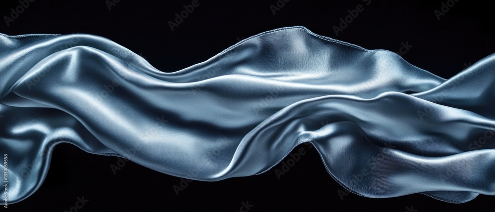 Poster a close-up shot of blue satin fabric with intricate texture and subtle sheen