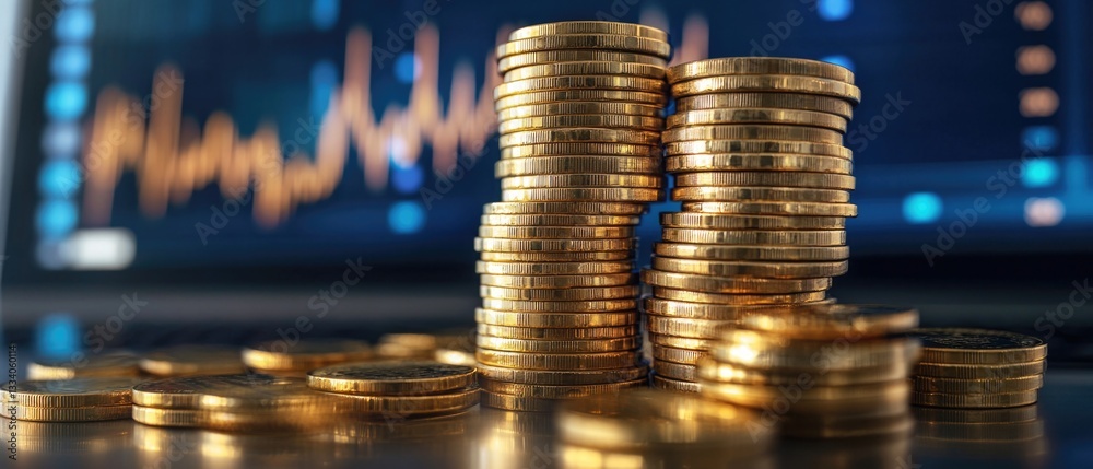 Poster A collection of coins resting on a flat surface, ideal for financial or commerce-related contexts
