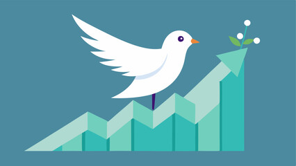 Naklejka premium Doves and Stocks A peaceful dove perched on a rising stock chart symbolizing how peace negotiations and resolutions can positively affect investor confidence and stock market