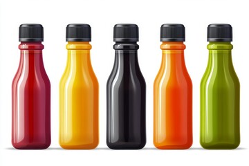 Colorful condiment bottles on white background (3)