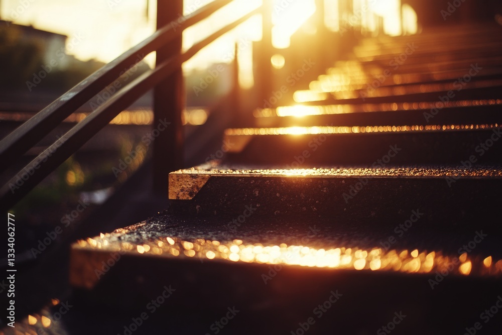 Aufkleber A close-up view of a staircase with steps and railings