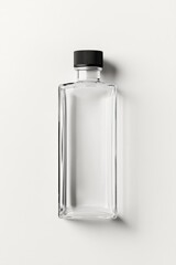 Empty rectangular glass bottle, studio, white background, mockup
