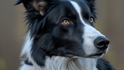 Close-Up of a Border Collie with Piercing Blue Eyes, Fluffy Coat, and Outdoor Background