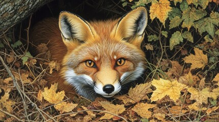 Naklejka premium Autumnal Fox: A Masterpiece of Wildlife Art