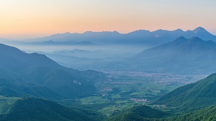 Fototapeta premium A Majestic Mountain Range Landscape Scene During A Beautiful Sunrise