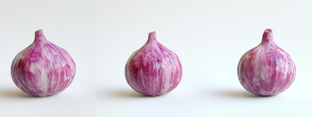 Three Purple Onions Against White Background