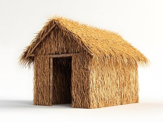 Straw thatched hut on a white background