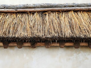 Straw thatched eaves of a traditional rural house
