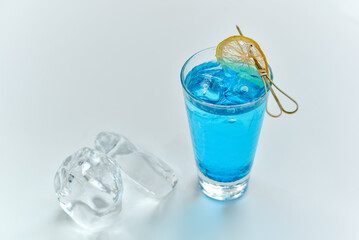 fresh blue cocktail with ice