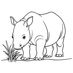 Obraz premium a charming illustration of a rhinoceros standing, nibbling on grass