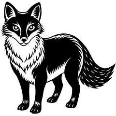 Obraz premium an elegant black and white fox standing in a poised position, showcasing its sleek features and attentive gaze