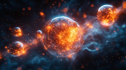 Quantum Energy Spheres Glowing in a Dark Space Background. Generative AI