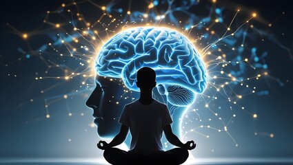 Evolving Brain with Strengthening Neural Pathways, Fading Connections, and a Meditating Figure, Representing Mindset Transformation and Growth