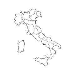 Hand draw map of Italy. Black line drawing sketch. outline doodle on white background.