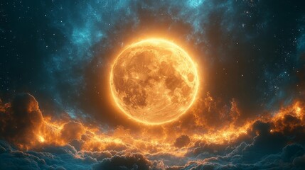 Obraz premium Glowing full moon overshadowing the sun in a cosmic fusion. Generative AI