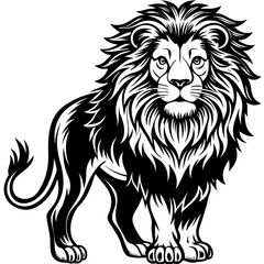 Obraz premium a majestic lion, depicted in a striking black and white illustration