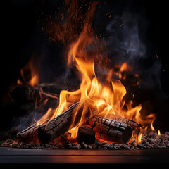 Fototapeta premium feu, flammes, chaleur, brûler, feu de camp, braise, chaud, cheminée, brûlant, nuit, bois, bois de chauffage, noir, rouge, lumière, orange, danger, jaune, camp, foncé, brasier