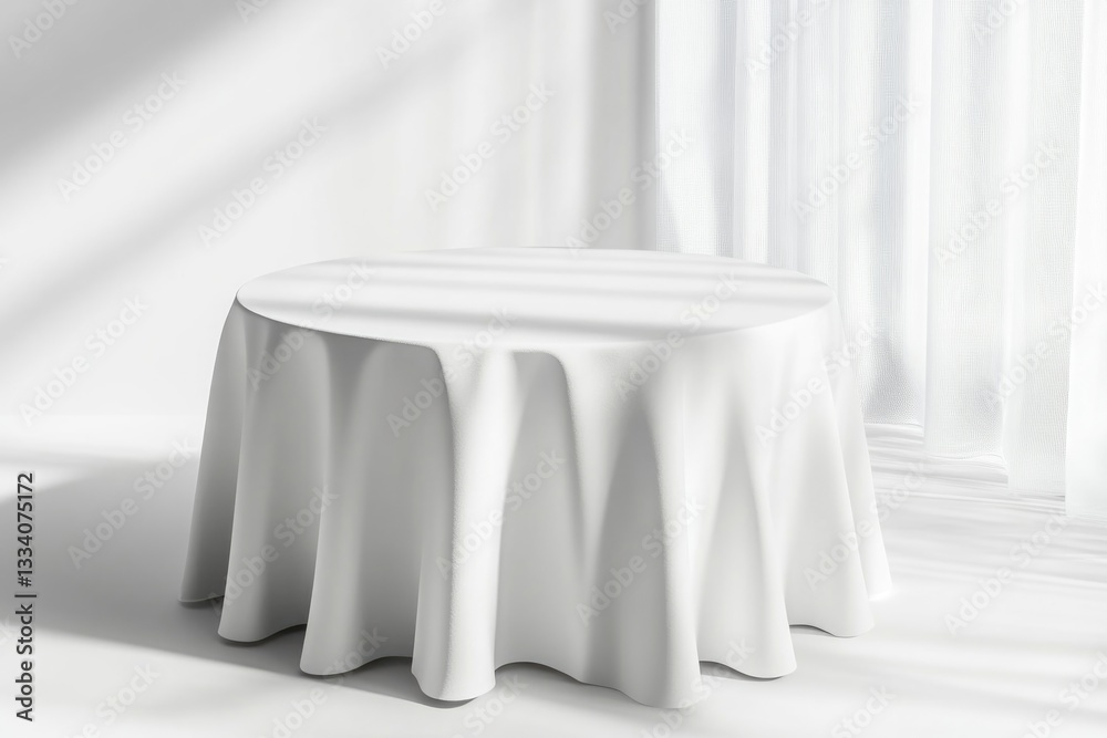 Poster a clean and minimalist setting with a white tablecloth
