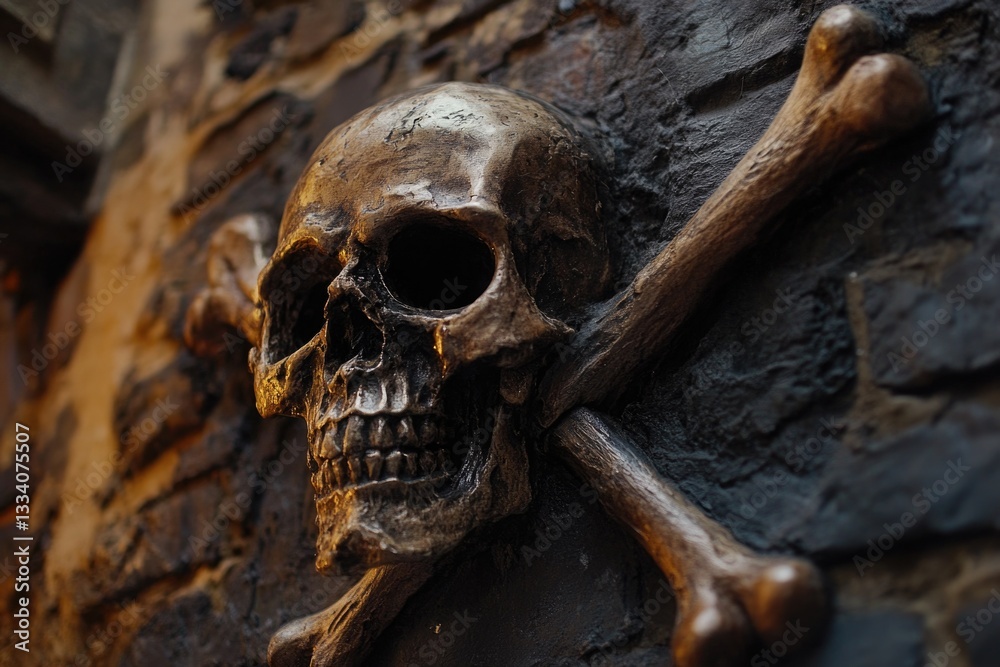 Aufkleber a close-up view of a skull and crossbones symbol on a wall, often used to signify danger or warning