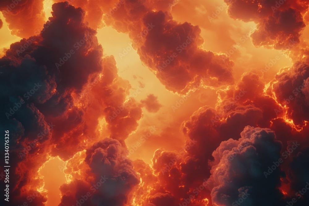 Poster a bright and cloudy day with many orange clouds in the sky