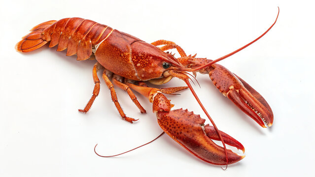 Cooked Lobster on a White Background: A Red Cooked Lobster Isolated on a White Surface, Perfect for Seafood or Culinary Concepts.