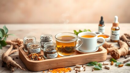 Adaptogenic Herbs and Natural Supplements for Stress Relief, Immunity Boosting, and Holistic Wellness Featuring Ashwagandha, Rhodiola, Ginseng, and Herbal Teas