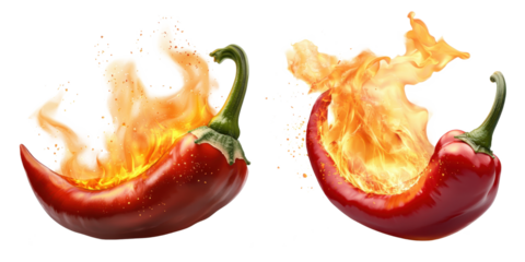 chili pepper with flames isolated on transparent background