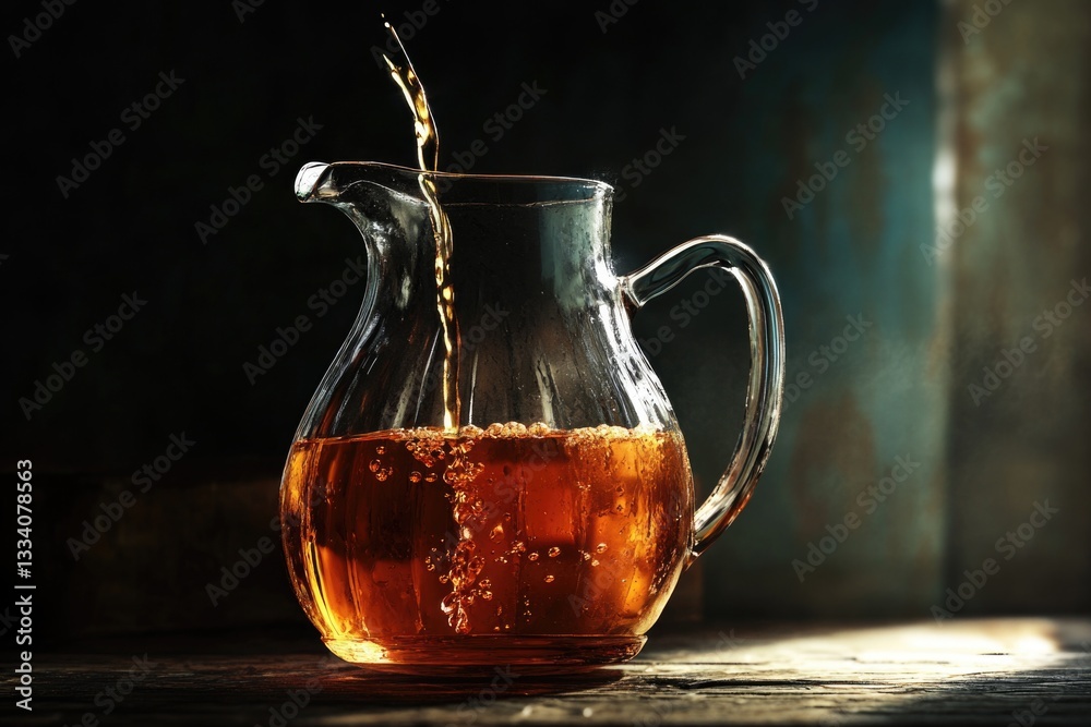 Poster a pitcher filled with liquid sits on a table, ready for use