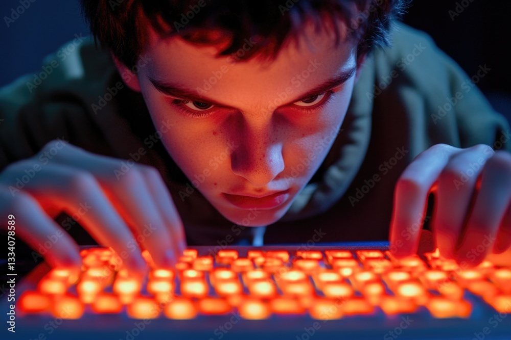 Fototapete a close-up shot of a person typing on a computer keyboard