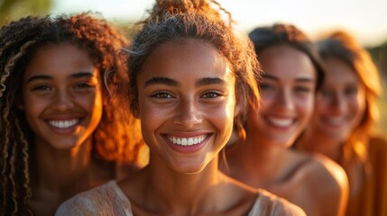 Fototapeta premium Diverse Group of Happy People Smiling Together in the Sunlight. Generative AI
