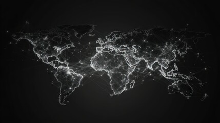 Global network connections illustrated on a simple monochrome world map