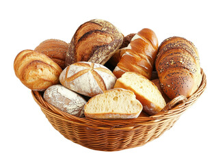 Isolated Wicker Basket Filled with Assorted Bread Loaves