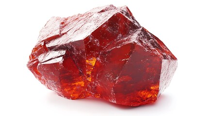 Ruby crystal gem isolated on white, showing facets, for geology, mineralogy, and jewelry