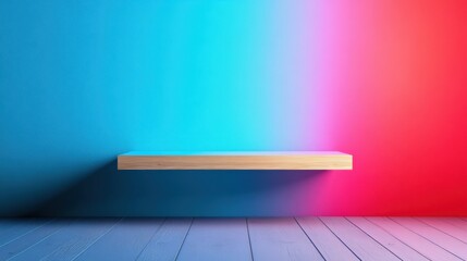 Gradient background with floating display shelf, smooth pastel transitions, futuristic and dreamy, sleek and contemporary for stylish branding