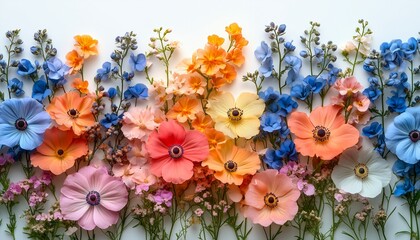 Obraz premium Colorful spring flowers flat lay