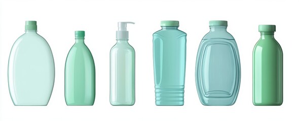 Various Pastel Green & Teal Plastic Bottles & Dispenser