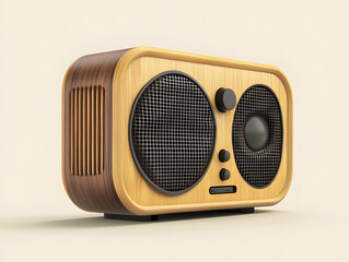 Product photo of a wooden retro-style Bluetooth speaker